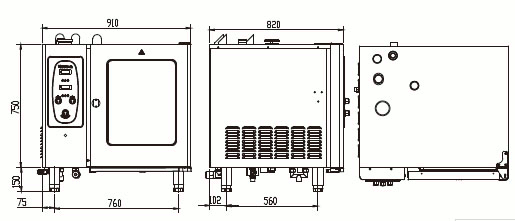 佳斯特六层电子版燃气万能蒸烤箱JO-G-E61三视图